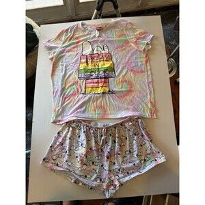 Peanuts Snoopy Pajama Set XL Dream in Color Tie Dye Top Shorts Pjammy Sleepwear